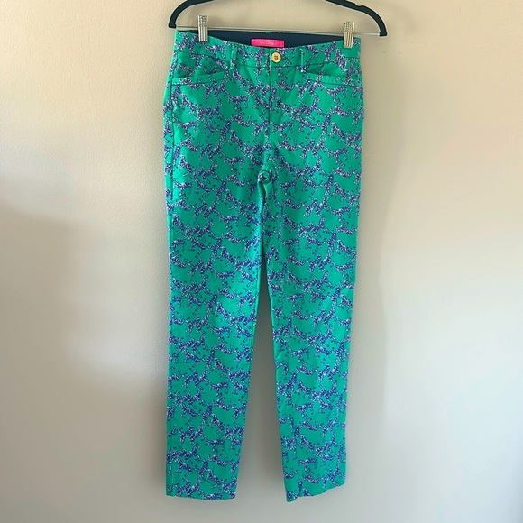 Lilly Pulitzer Kelly Stretch Pants Everglades Green Heebee Zeebees Sz 2 Preppy - Picture 4 of 11